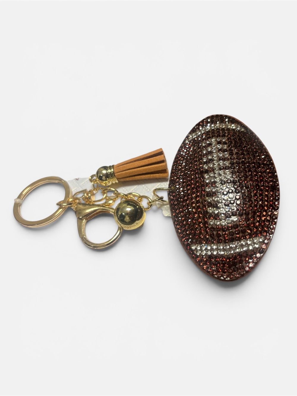 Crystal Football Key & Tassel Charm - Brown